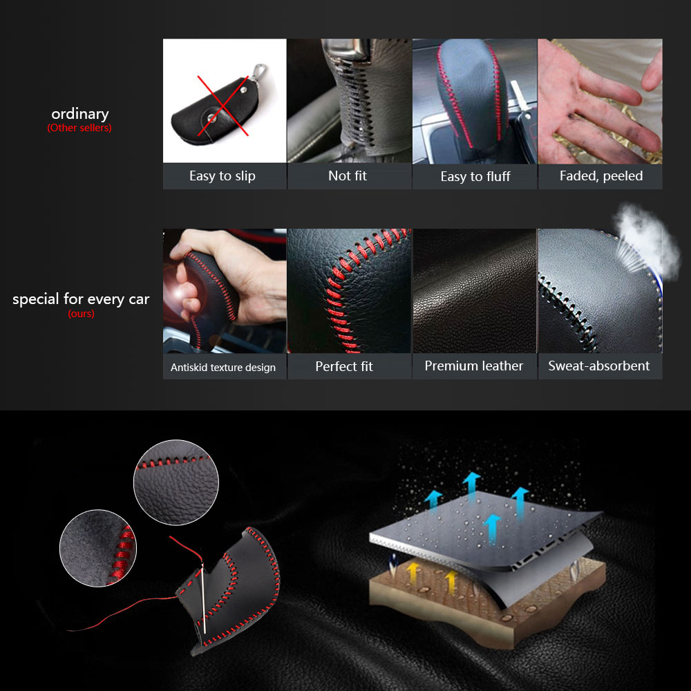 Non-slip Leather Gear Shift Knob Cover MT for Sentra 12-18 Tiida 11-16 X-TRAIL 08-13 6 Speed Manual Shift Lever Red & Black