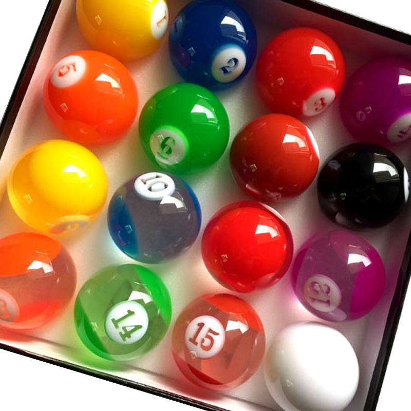 xmlivet Complete Set Transparent Colorful Billiards balls 57.25mm International Standard Pool game balls Resin for billiards