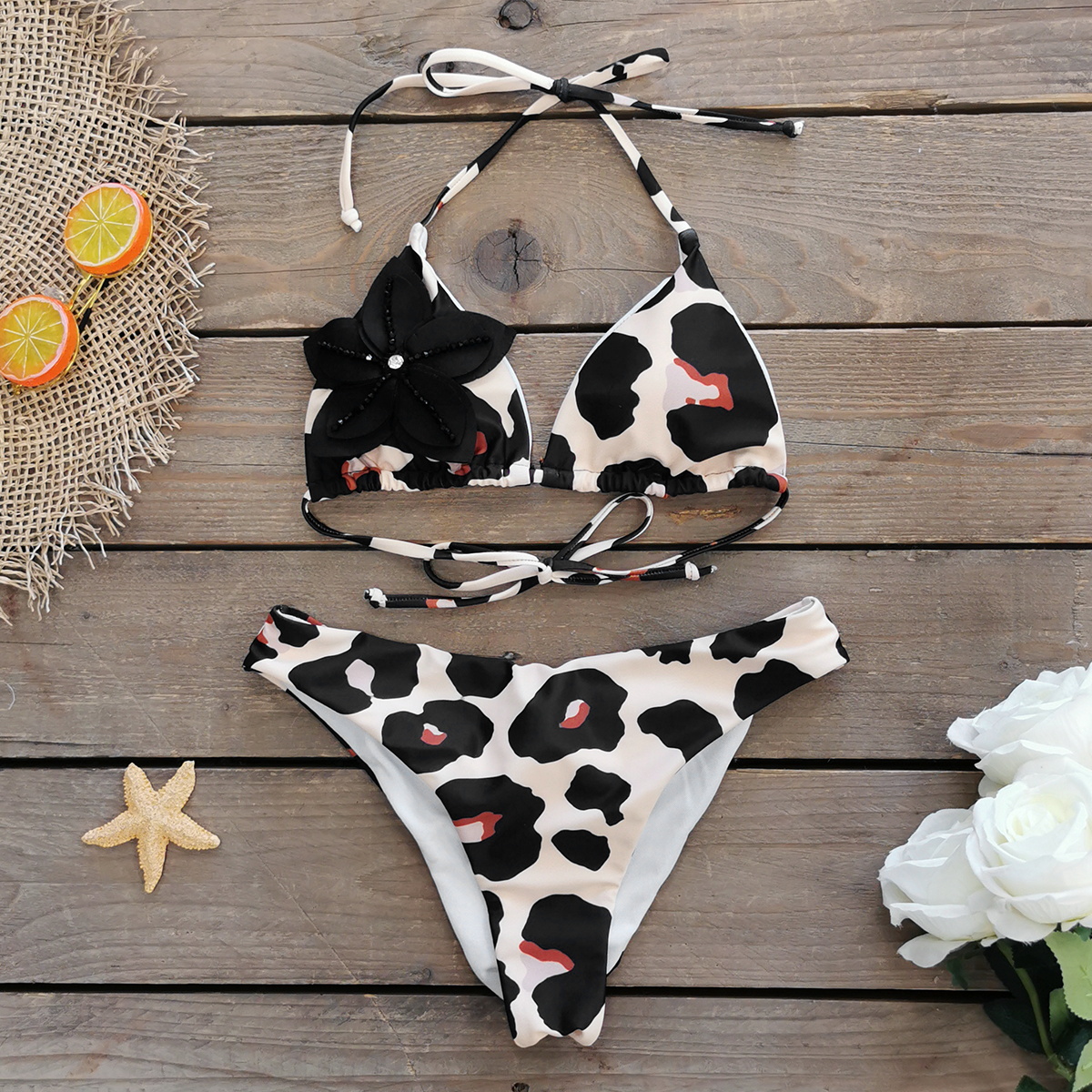 New Halter Bikini High Leg Swimsuit Swimwear Women Deep Back Two-Piece Separates Bikini Sets Strappy Bathing Suits