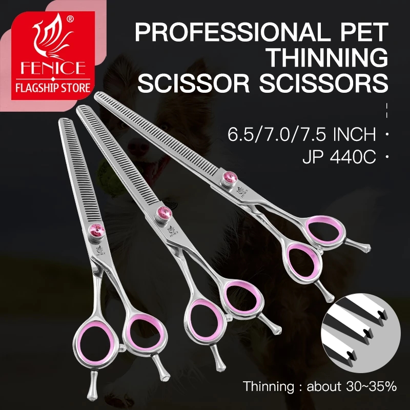 Fenice Professional Japan 440C 6.5 7.0 7.5 inch Pet Dog Grooming Scissors Thinning Shears Thinning Rate 35%