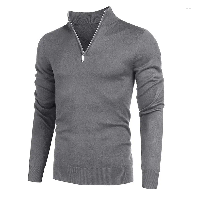 Men's Sweaters Spring And Fall Cotton Long-Sleeved V-Neck Slim Pullover Zipper Bottoming Shirt Light Luxury Fashion Polo