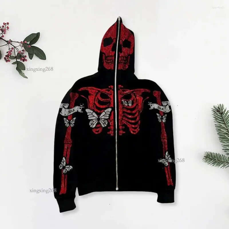 Men's Hoodies Unisex Halloween Hoodie Rhinestone Ghost Skeleton With Zipper Closure Pockets Party Cosplay For Fall
