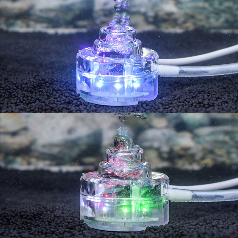 Aquarium Underwater LED Light Air Bubble Stone Colorful For Fish Tank Round Lamp