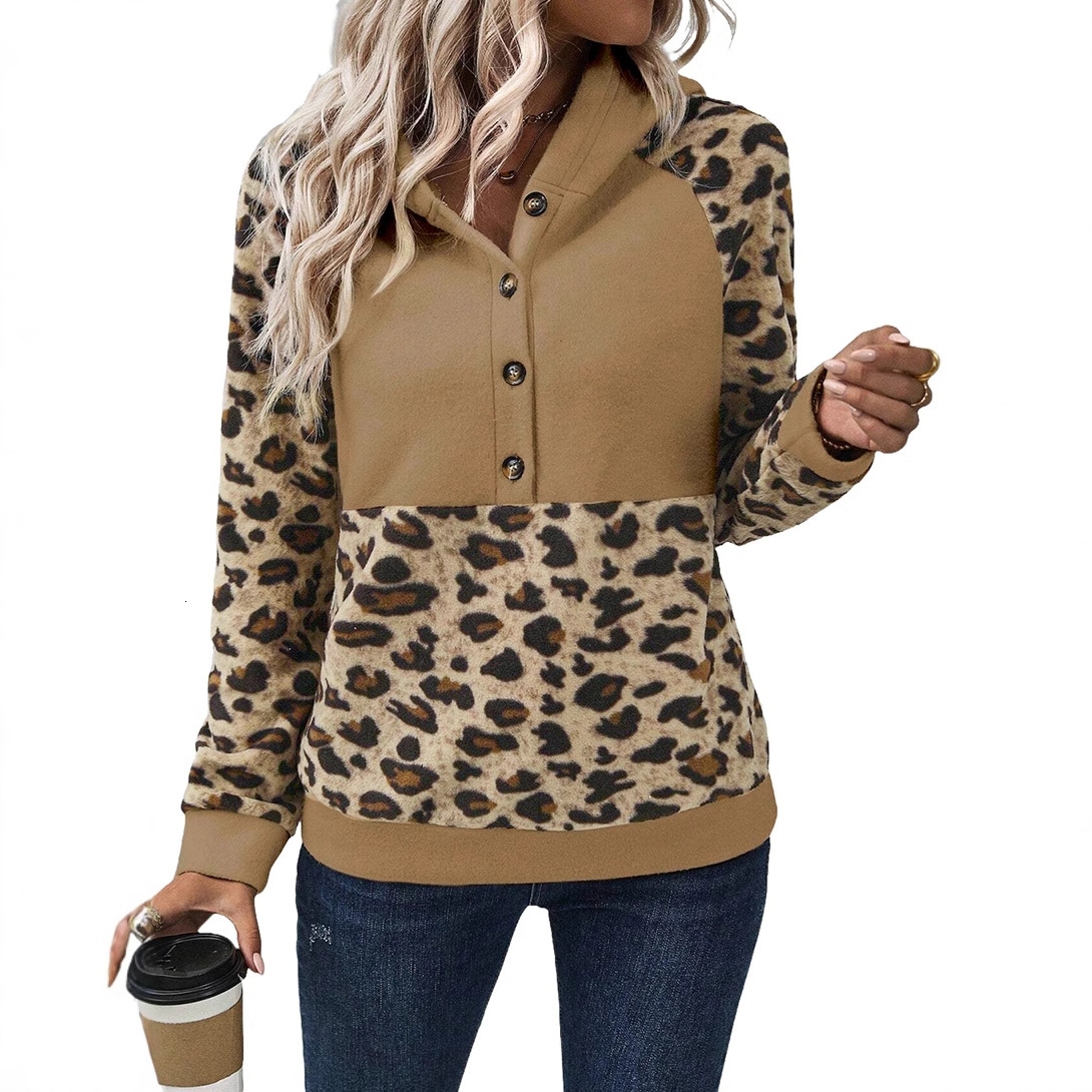 Designer's fashionable and versatile leopard print long sleeved top women, autumn new style pullover hooded sweatshirt for women