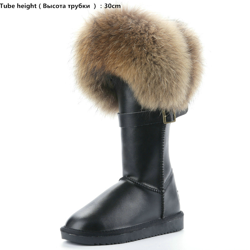 Womens Winter Snow Warm Fur Lining Real Fox Fur Trim Real Leather Knee High Boots Thick 9Colors Flats Shoes Australia New