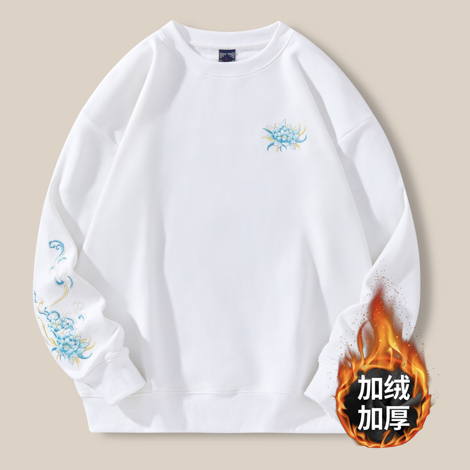 Designer's new style sweater, men's plush coat, China-Chic Kirin embroidery top, cotton loose fashion brand large round neck shirt, men