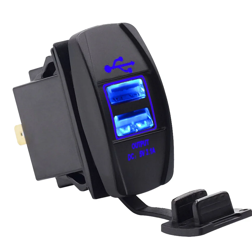 3.1A 12-24V LED Universal Car Charger Waterproof Dual USB Port Charger Socket Outlet for Motorcycle Car Auto Accessories Camping