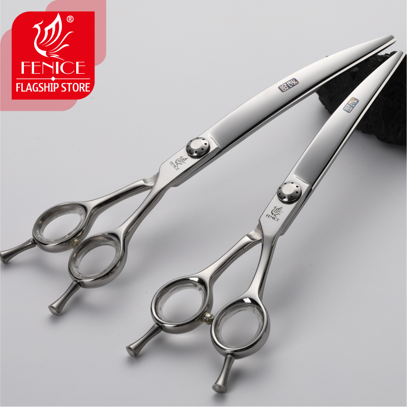 Fenice 7/7.5 Inch Professional VG10 Steel Pet Dog Grooming Scissors Set Dog Shears Cutting Thinning Curved Scissors With Comb