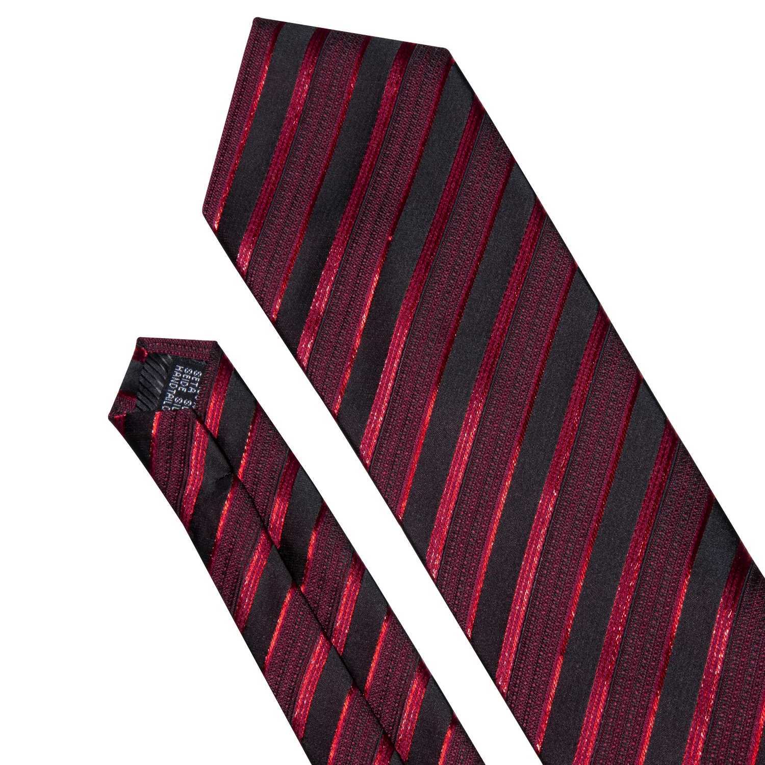 Barry.Wang Red Black Mens Tie Set Jacquard Striped Necktie Handkerchief Cufflinks for Male Weeding Busin Party Luxury GiftX241109