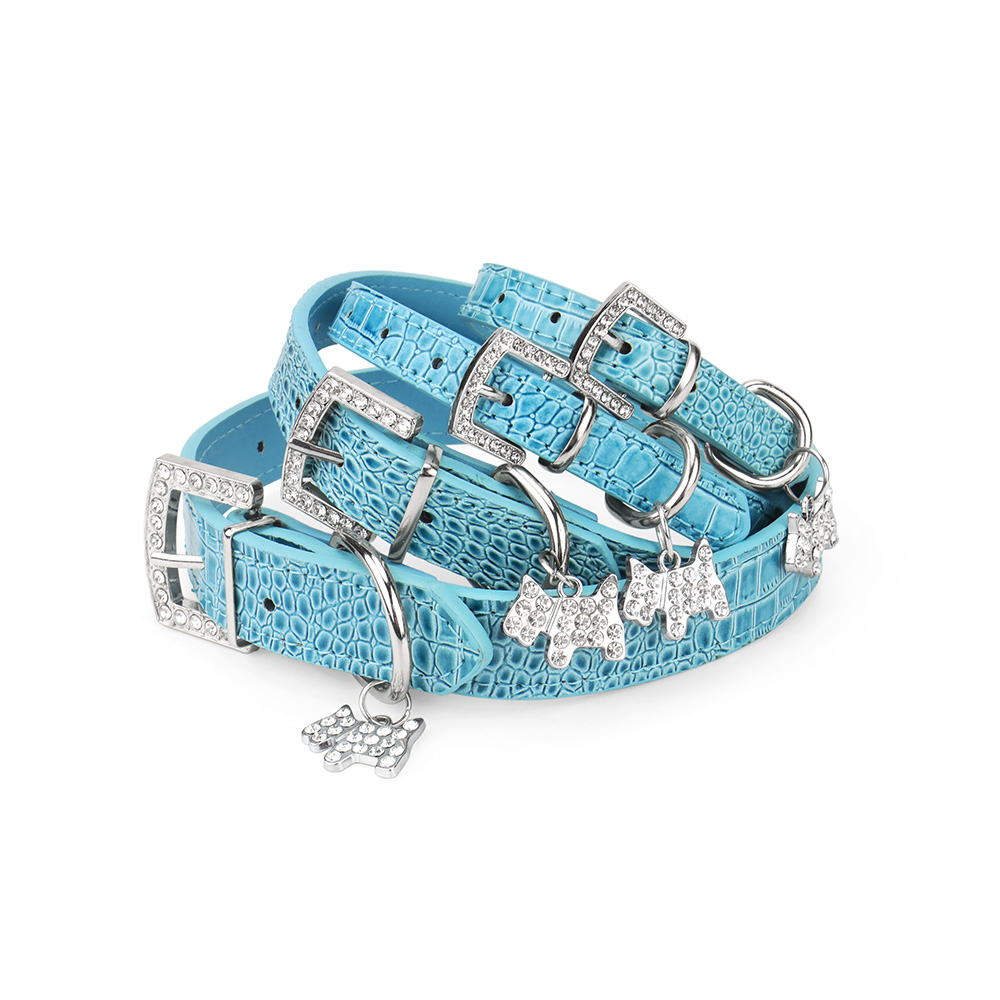 PU Dog Collar Leather Made with Sparkly Crystal Diamonds Pendant & Buckle- Shining Pet Appearance for Medium & Large Dog Walking