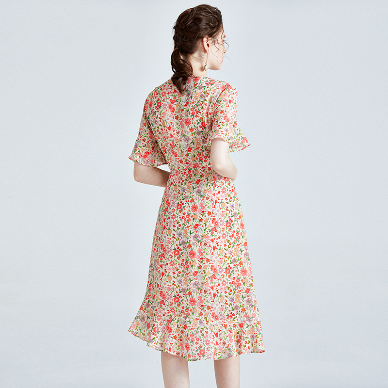 N.F409M90 Customization Silk Women's Autumn Dress High Quality Printed Slim Fit Silkworm Skirt Multi Color