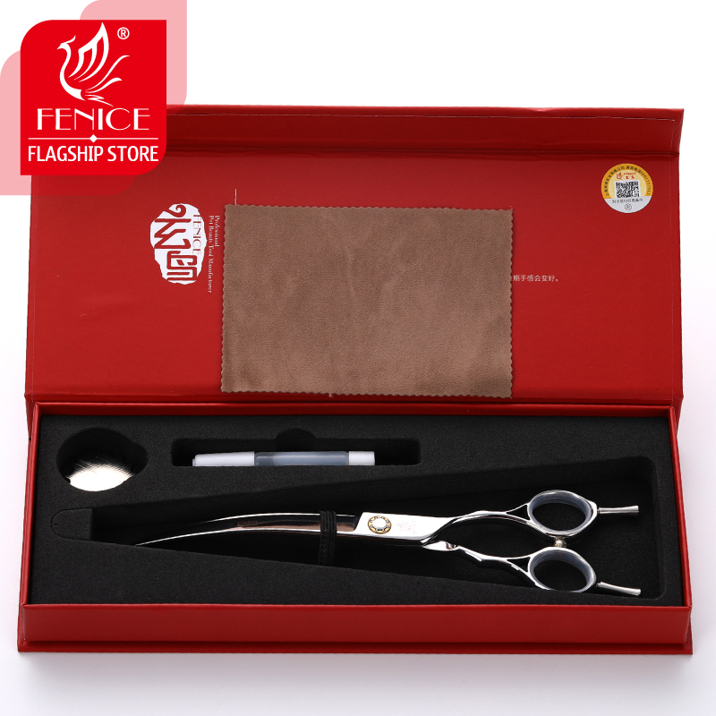 Fenice Japan 440C Professional Pet Grooming Shears Up&Down Dogs Curved Scissors 7.0 /7.5 inch