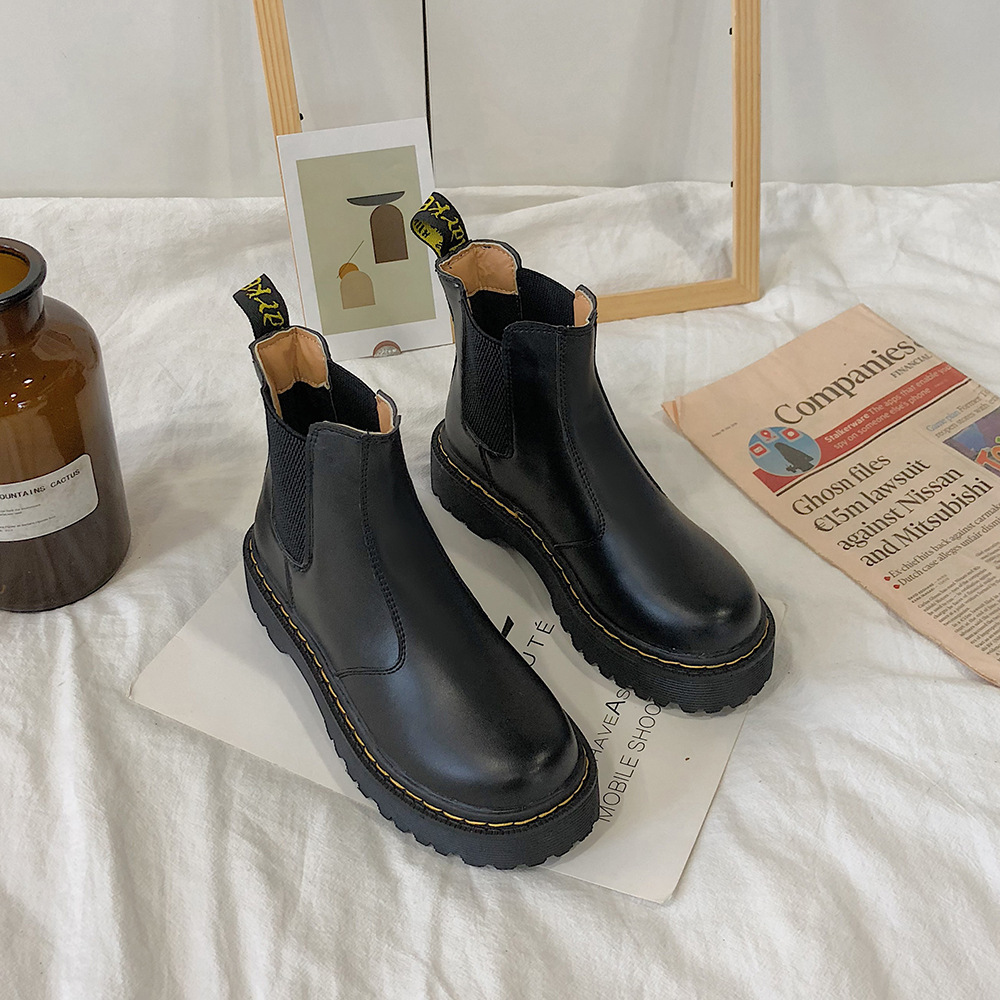 Martin Boots Women British Style 2023 New Autumn Retro Wild Thick-soled Increased Chelsea Motorcycle Boots Women Shoes