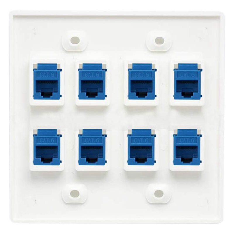 PROMOTION! Ethernet Wall Plate 8 Port - Double Gang Cat6 RJ45 Keystone Jack Network Cable Faceplate Female To Female - Blue
