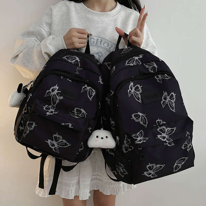 Ins Wind Butterfly Junior High School Girls, Student Backpack, Large Capacity, Lightweight Backpack for Outdoor Travel