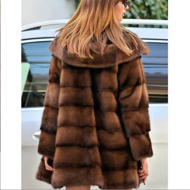 Womens mint fur coat medium length hooded fur coat plus size casual warm and loose in winter 241108