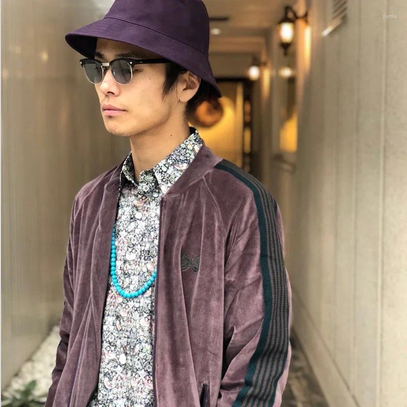 Men's Jackets NEEDLES Cotton Velvet Long Sleeve Track Stripe Webbing Butterfly Embroidery Coat Lapel Collar Zipper Oversize Men Women Jacket