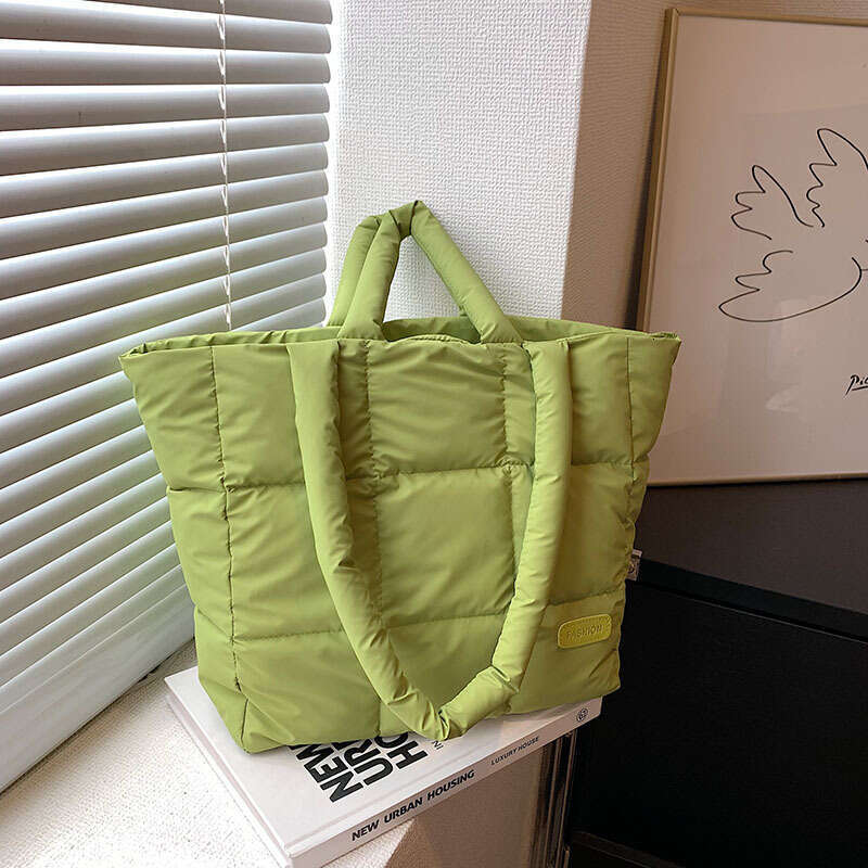 Minimally designed cotton jacket for women, hot selling down space bags, soft checkered women's hand-held shoulder bags