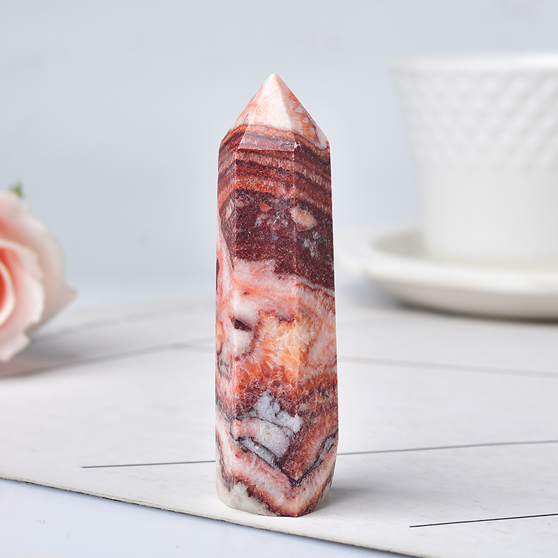 Natural Crystal Polished Pork Stone Point Healing Stone Hexagonal Prisms 50-80mm Obelisk Wand Treatment Stone DIY Gift