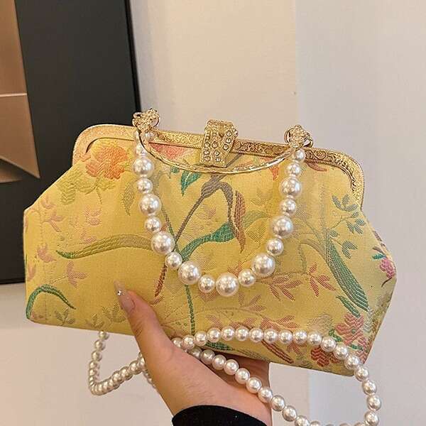 New Chinese style embroidered handbag for women in summer 2024, pearl handbag, shoulder bag, crossbody bag