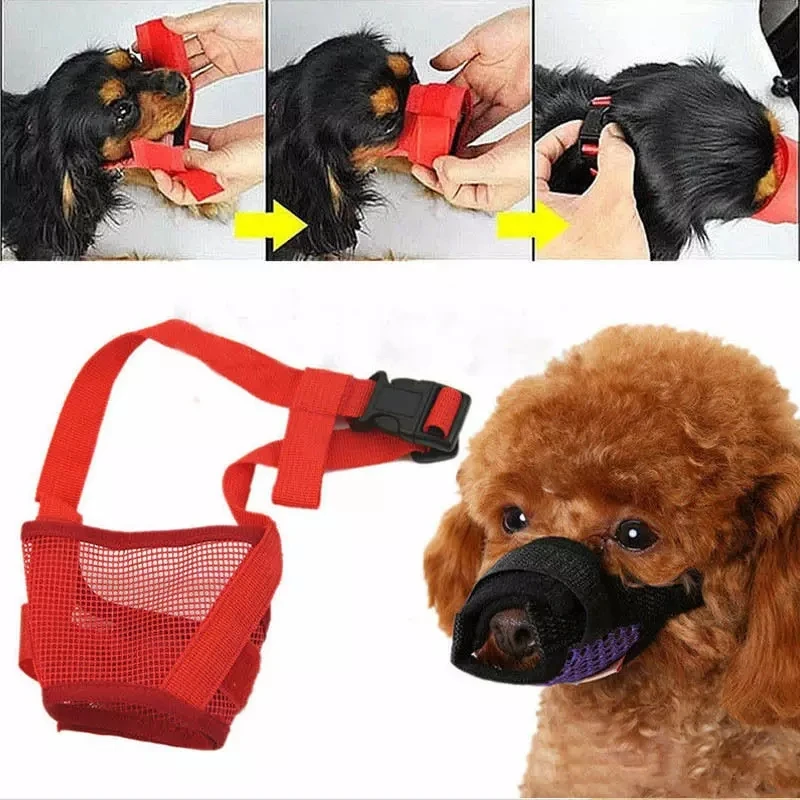 Pet Dog NO Bite Adjustable Mask Breathable Bark Bite Mesh Mouth Muzzle Grooming Anti Stop Chewing Anti Bark anti Bite S-XXL
