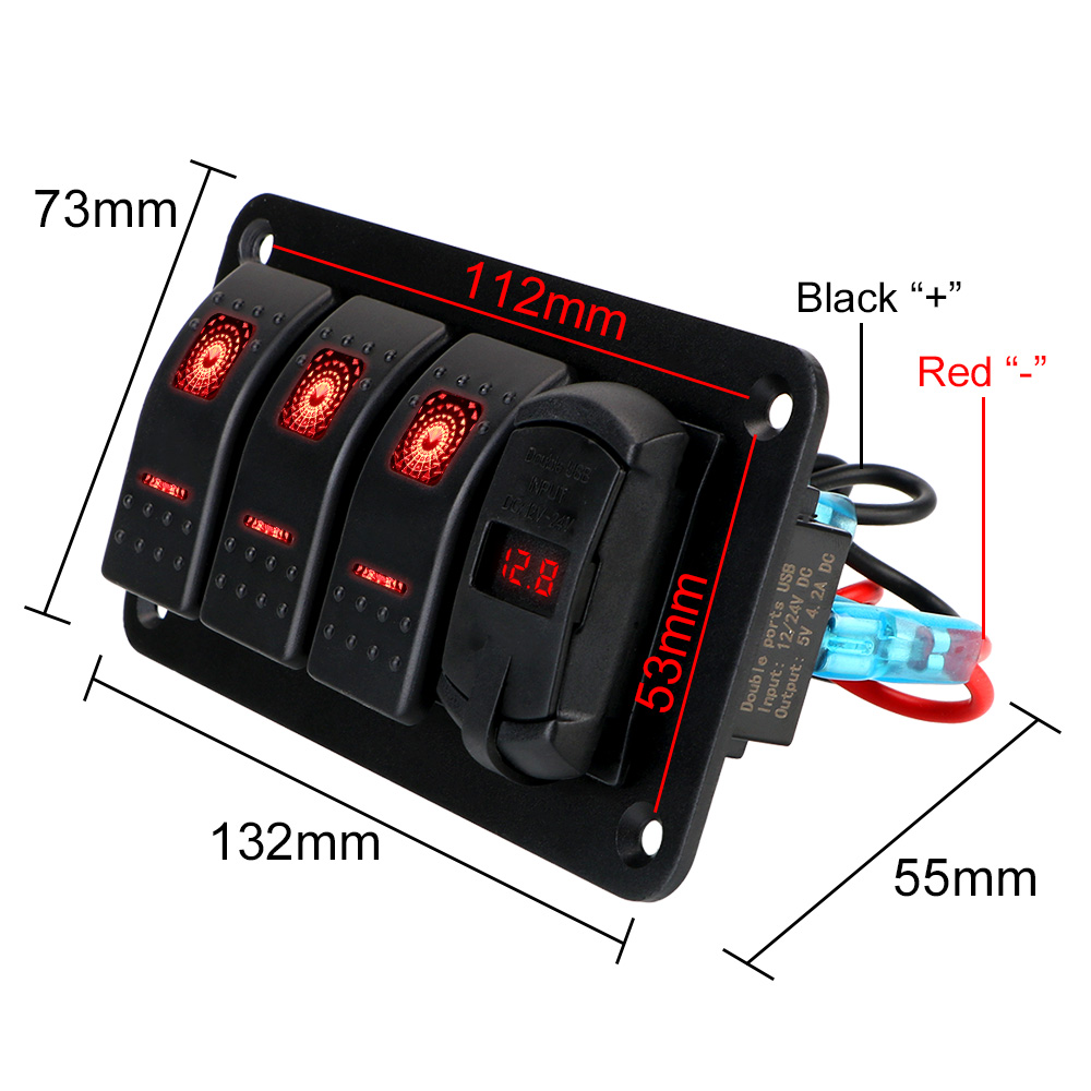 24V 12V Switch Panel 3 Buttons Car Toggle Light USB Chargers 3.0 Volt Tester Accessories for Boat Marine Caravan Truck Trailer