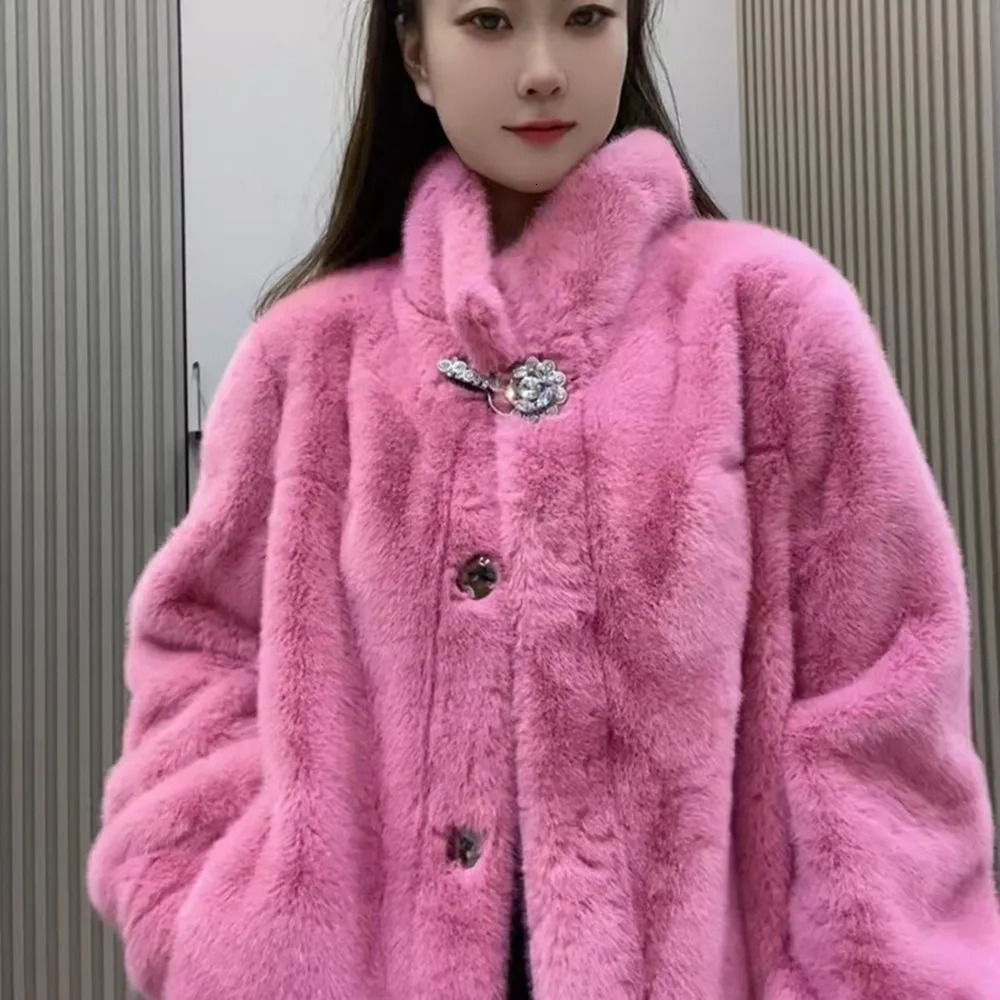 Womens mink coat single chest jacket thick and warm womens clothing high quality O-neck winter 241108