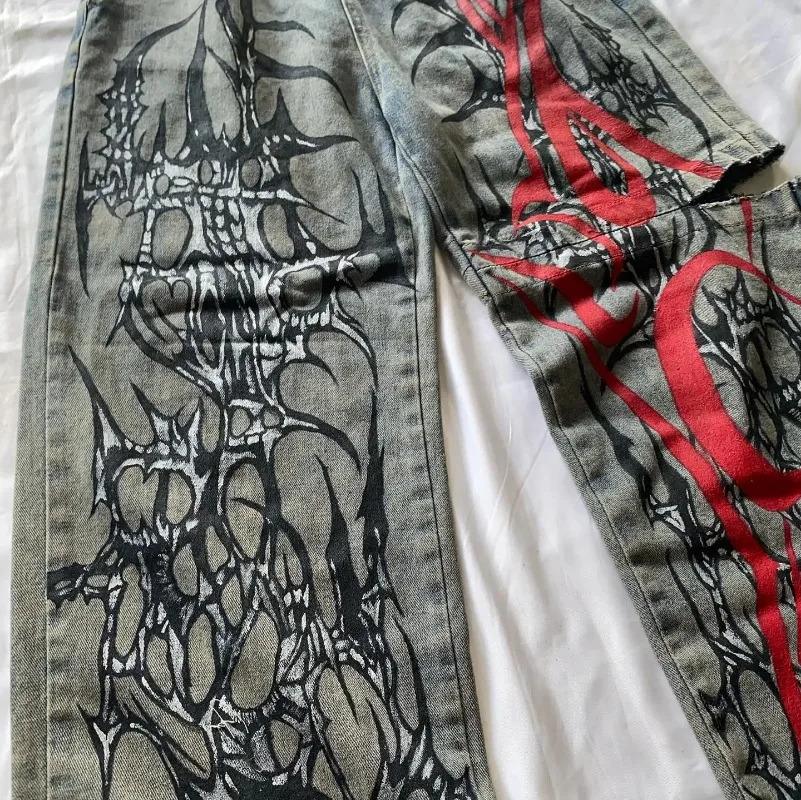 Streetwear Pocket Jeans Y2K Hip Hop Retro Pocket Jeans Black Pants Mens Punk Rock High Waist Wide Legs Trousers 241108