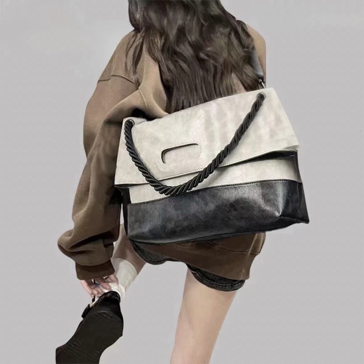 Relaxing imitation denim soft leather tote for women 2024 new A4 class commuting capacity crossbody large shoulder bag