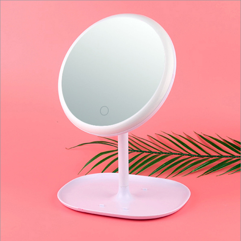 LED Makeup Mirror Touch Tricolor Light 360 ° Rotating Portable Beauty Mirror Removable Makeup Mirror Bottom Storage Box