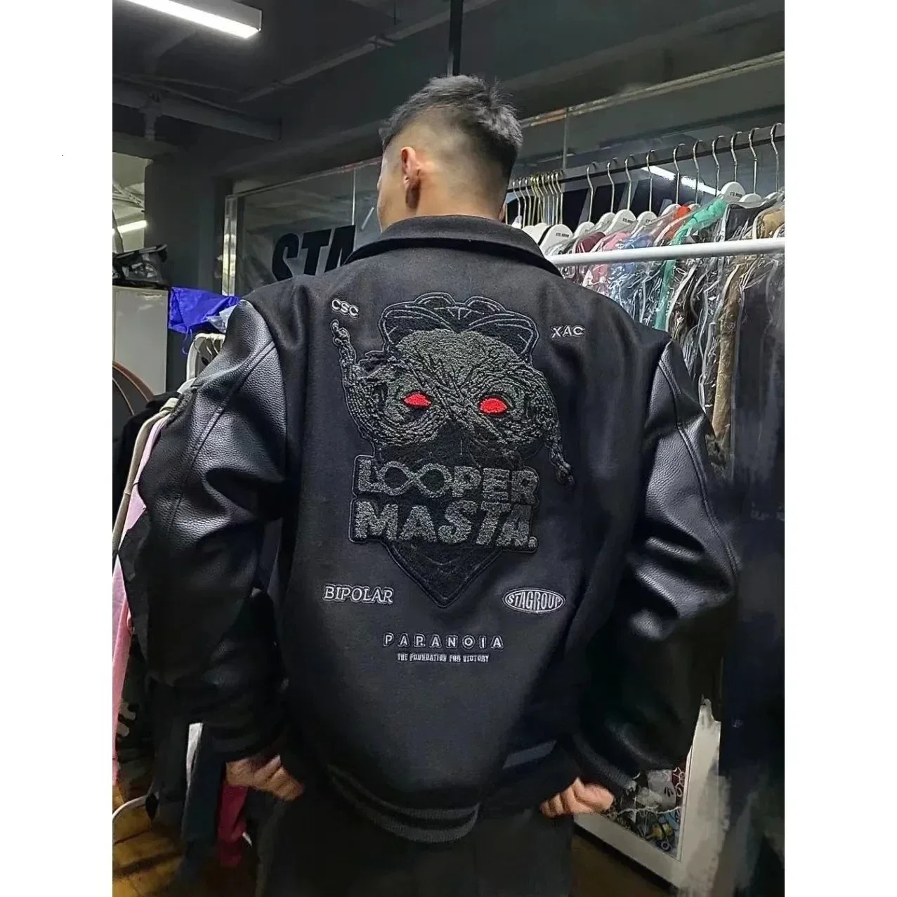 Y2K Retro Trend Leather Jacket Heavy Industry Embroidered Black Short Coat Ins Selling Mens Baseball Uniform Spring and Autumn 241108