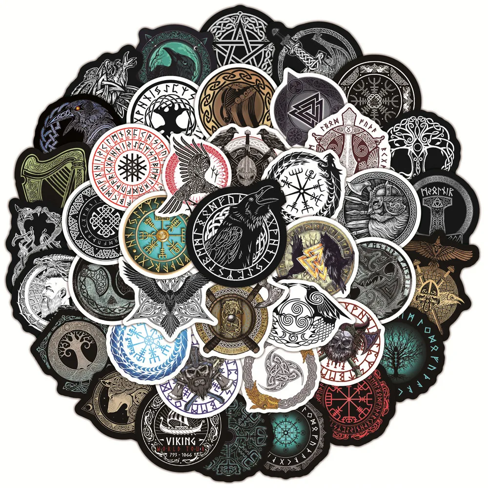 50pcs Mysterious Viking Pirates Style 2025 Stickers Frost Nordic Giant Wolf Defense new Totem Symbol Rune Toys Cool Decal Sticker