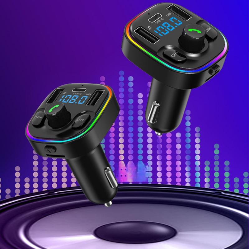 Car Bluetooth 5.0 Transmitter Handsfree Audio Mp3 Player Adapter USB 22.5W Quick Charging Type-C Fast Charger FM Modulator smile