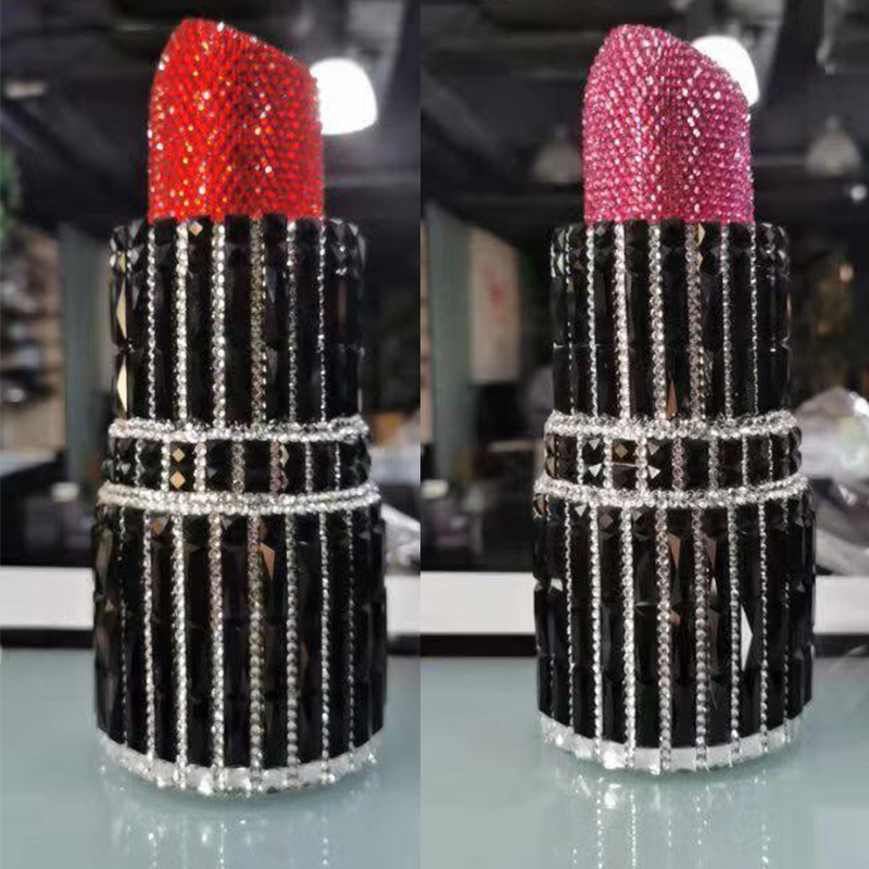 XIYUAN Newest Black Rhinestone Lipstick Shape Women Evening Clutch Purse Fashion Red Crystal Diamond Lady Chain Purses Handbags