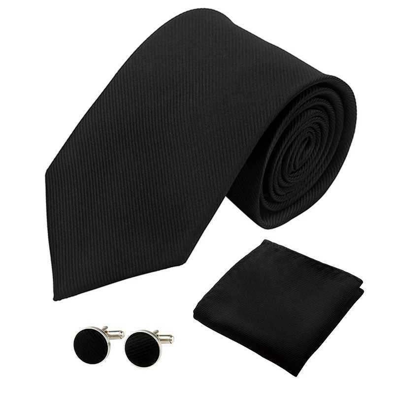 Fashion Tie Set for Men Women 8CM 3.15 Wedding Accories Silk Solid Striped Black Red Blue Gray Cufflinks Hanky Necktie SetsX241109
