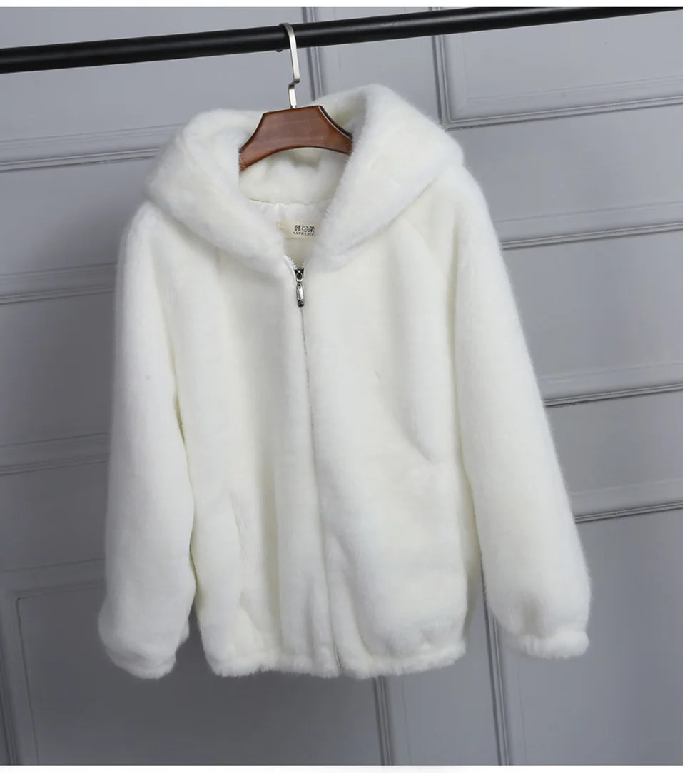 Womens winter coat womens mink cashmere warm jacket loose plush hooded thick jacket teddy jacket rabbit fur coat 241108