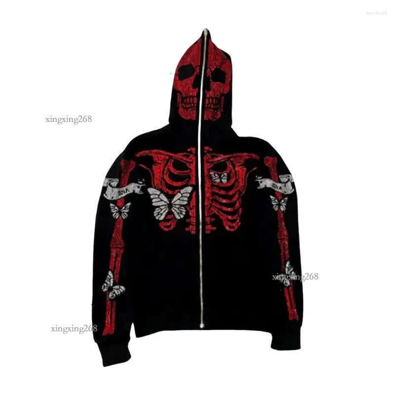 Men's Hoodies Unisex Halloween Hoodie Rhinestone Ghost Skeleton With Zipper Closure Pockets Party Cosplay For Fall