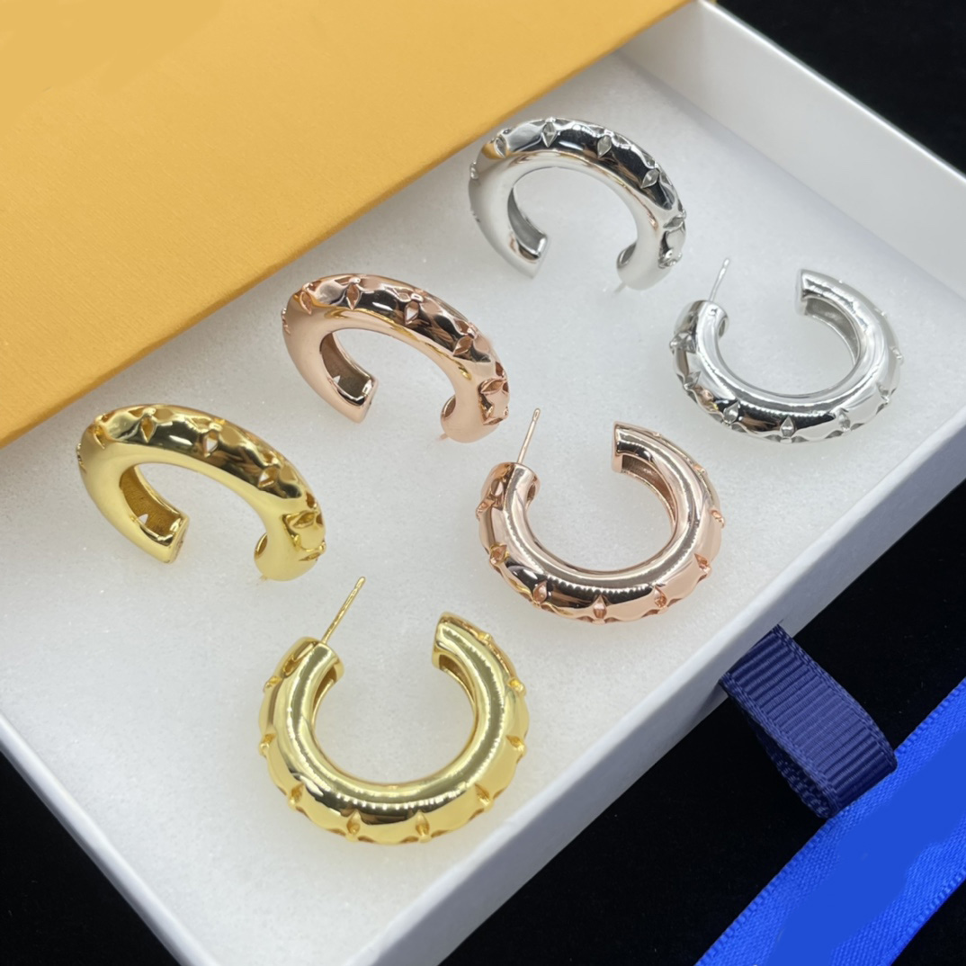 Womens Brand Earring Luxury Designer Letter Studs 18K Gold Plated Circle Hoop Earring for Women Party Wedding Gift Engagement Earrings Jewelry