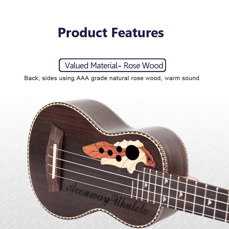 Acouway Ukulele Soprano Concert Ukulele 21 23 rosewood uku Ukelele with Aquila String mini Hawaii guitar Musical Instruments