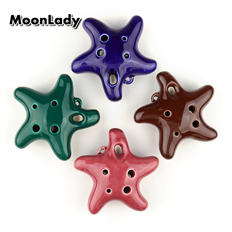 4 Colors Ocarina 6 Hole Small Starfish Ocarina Alto C Tone Beginner Ocarina Tourist Souvenir Teaching Toys Ceramic Pendant