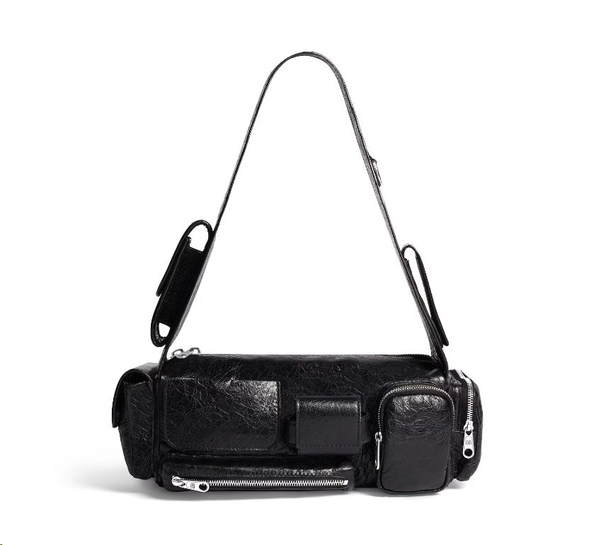 Superbusy XS Sling Bag In Black designer women handbag two pockets on strap leather shoulder bag waist bag one zipped pocket at back