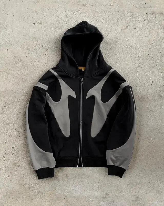 Men's Hoodies Y2K Vintage Zip Hoodie Hip Hop Patchwork Oversized Harajuku Gothic Jacket Outerwear Clothes Streetwear