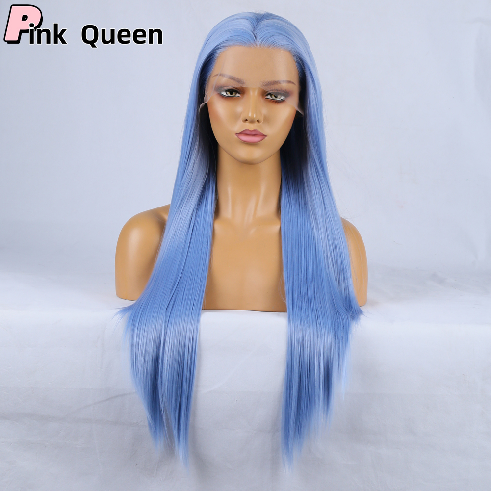 13*2.5 Lace Front Wig Fashion sales before wig blue long curly hair high temperature chemical fiber daily wear wig party black cosplay synthetic wig s