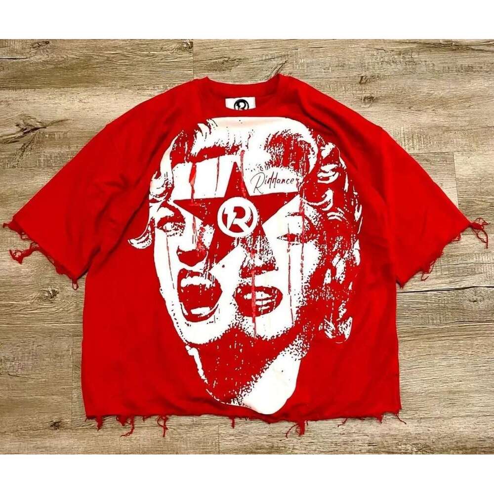 Retro Cross Print Short-Sleeved T-Shirt 2024 Summer New Y2k Top American Female Goth Haruku Couple Fashion Casual Loose Shirt