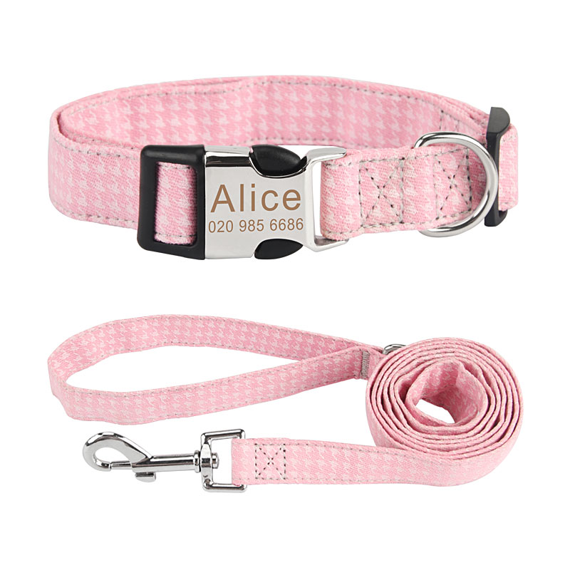 Cute Dog Collar Leashes Set with Quick Release Buckle,Soft Customized ID Tag Nameplate Pet Collars for Small Medium Large Dogs