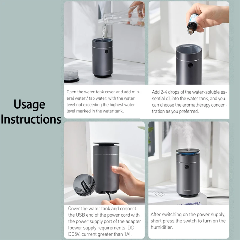 Baseus Car Air humidifier Car Aromatherapy Diffuser Car Purifier Air Freshener for Home Car Essential Oil Aroma Diffuser USB