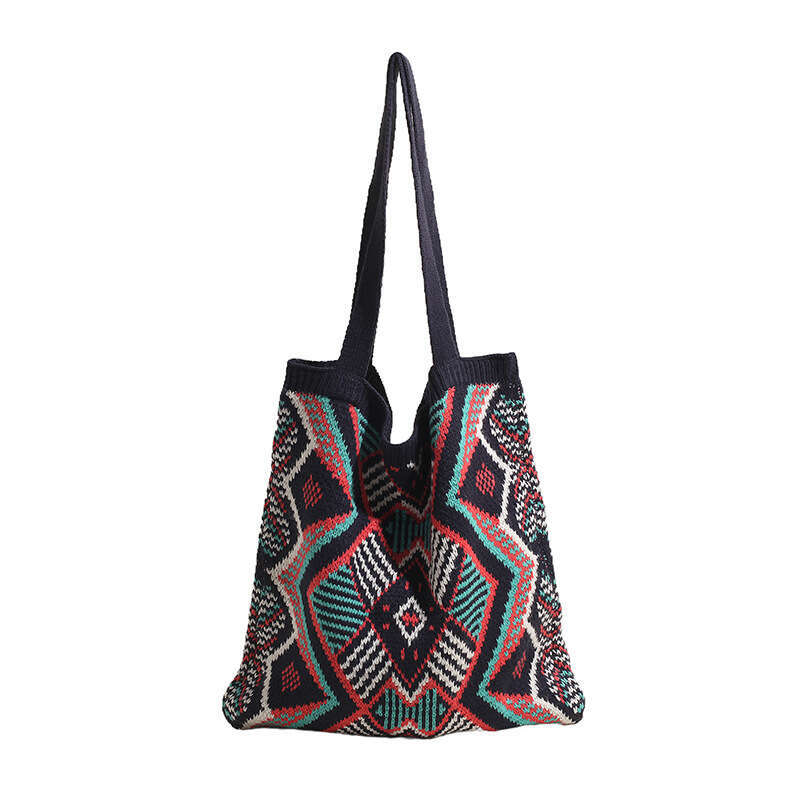 Lazy knitted yarn shoulder for women, 2024 autumn new item, ethnic style artistic versatile hand-held tote bag