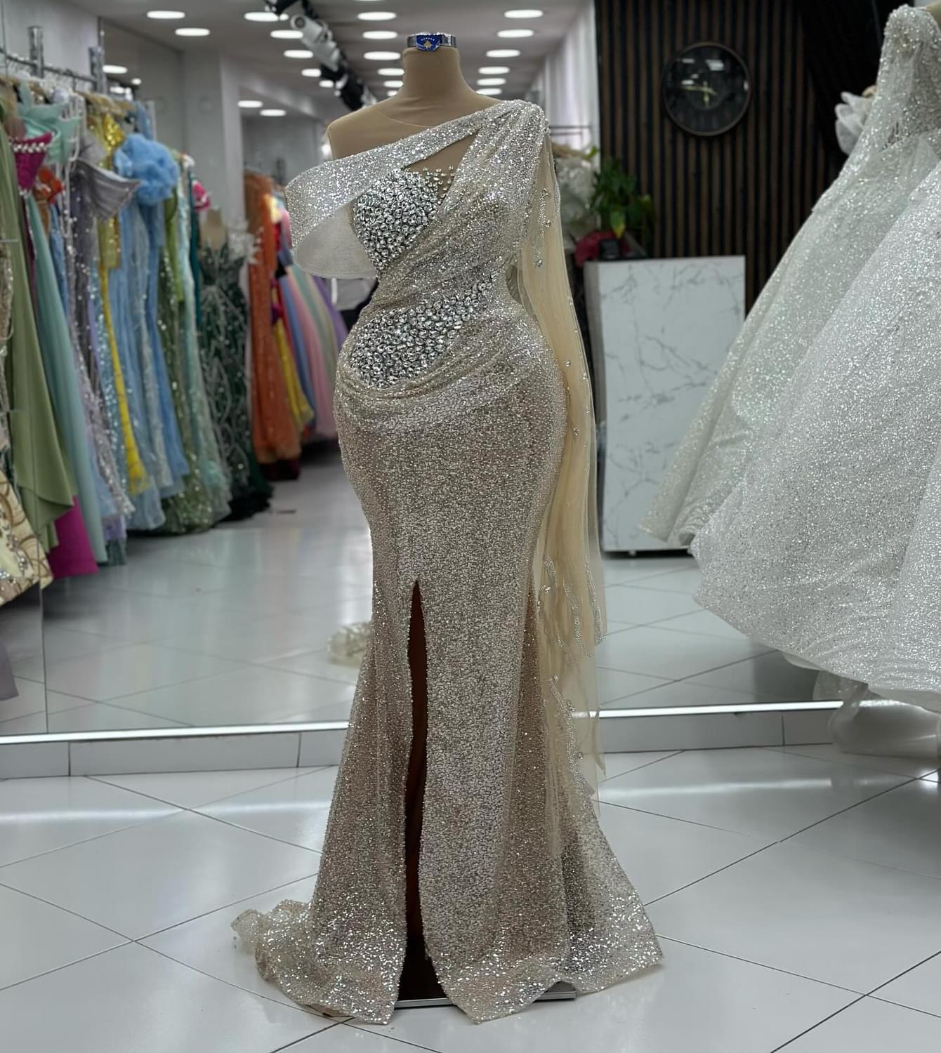 2024 Plus Size Champagne Illusion Mermaid Prom Dresses For Special Occasions Rhinestones Stylish Evening Party Birthday Gowns Dress For Women Vestidos