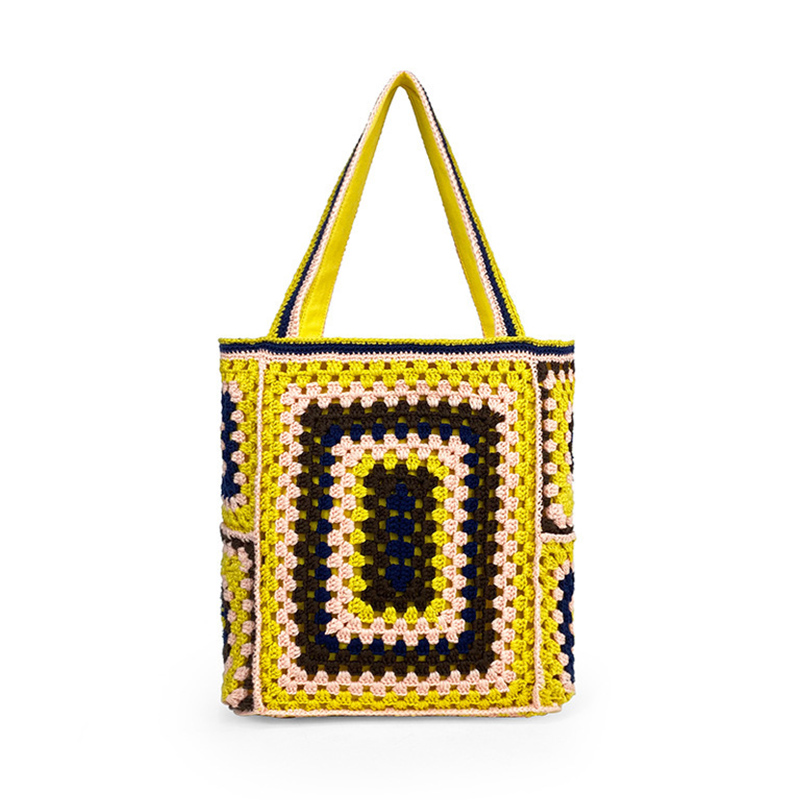 Knitted Bohemian Colorful Shoulder Beach Women Handbag Weekend Travel Large Capacity Tote Knitting Shopping Bag High Quality