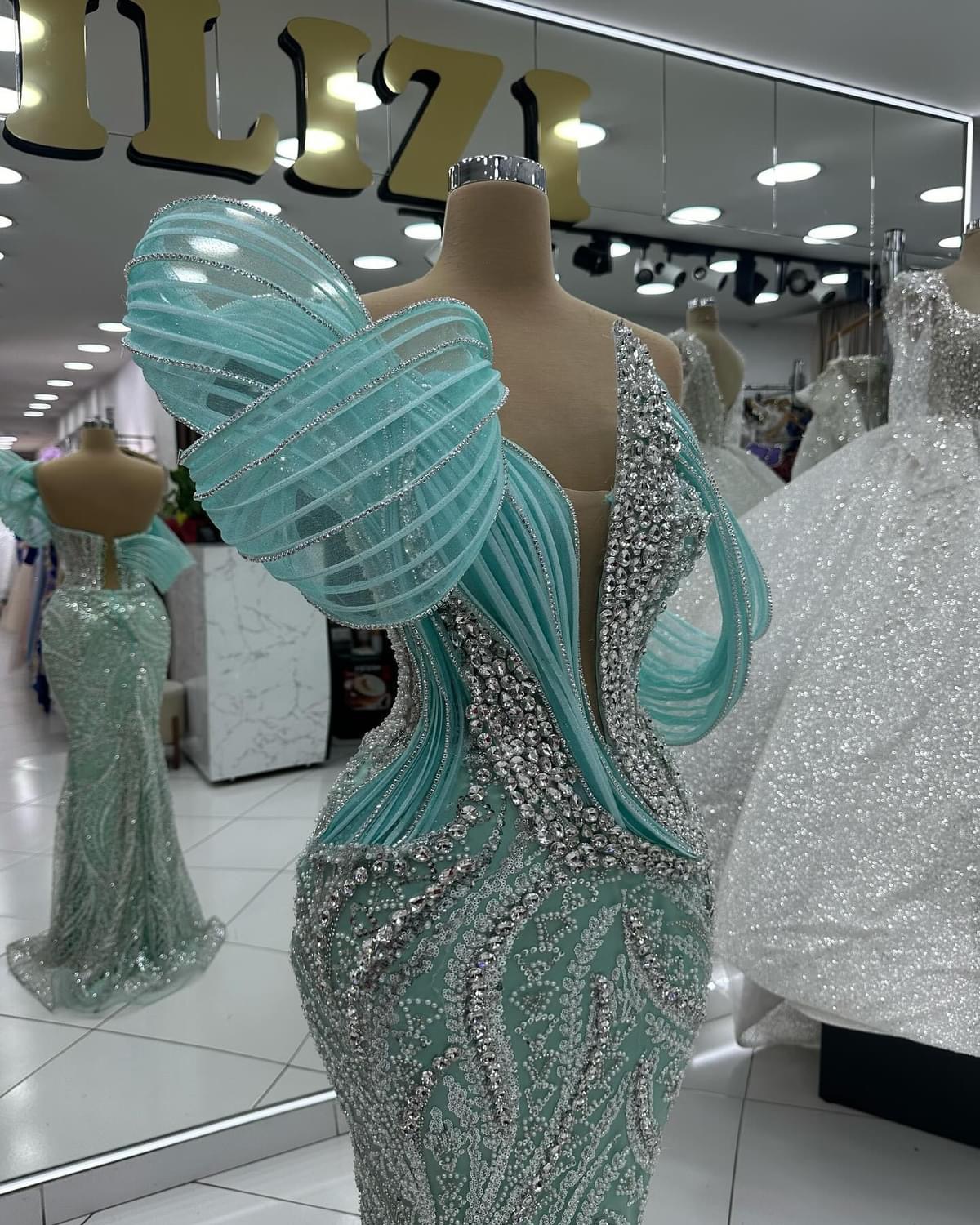 2024 Plus Size Sage Mermaid Prom Dresses For Special Occasions Sequined Rhinestones Luxurious Evening Party Birthday Gowns Dress For Women Vestidos de